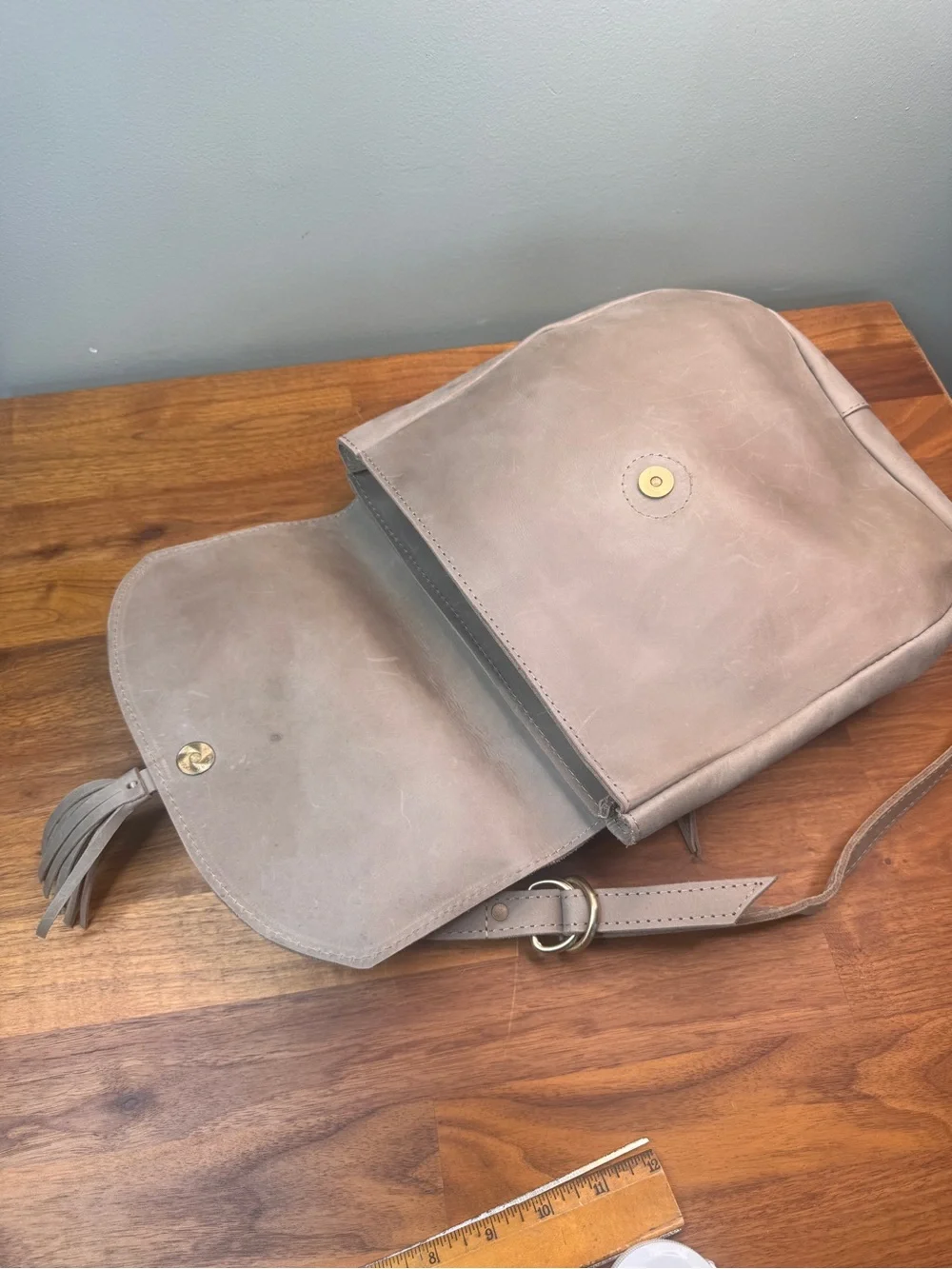 Raven + Lily Gray Taupe Leather Tassel Backpack Classic